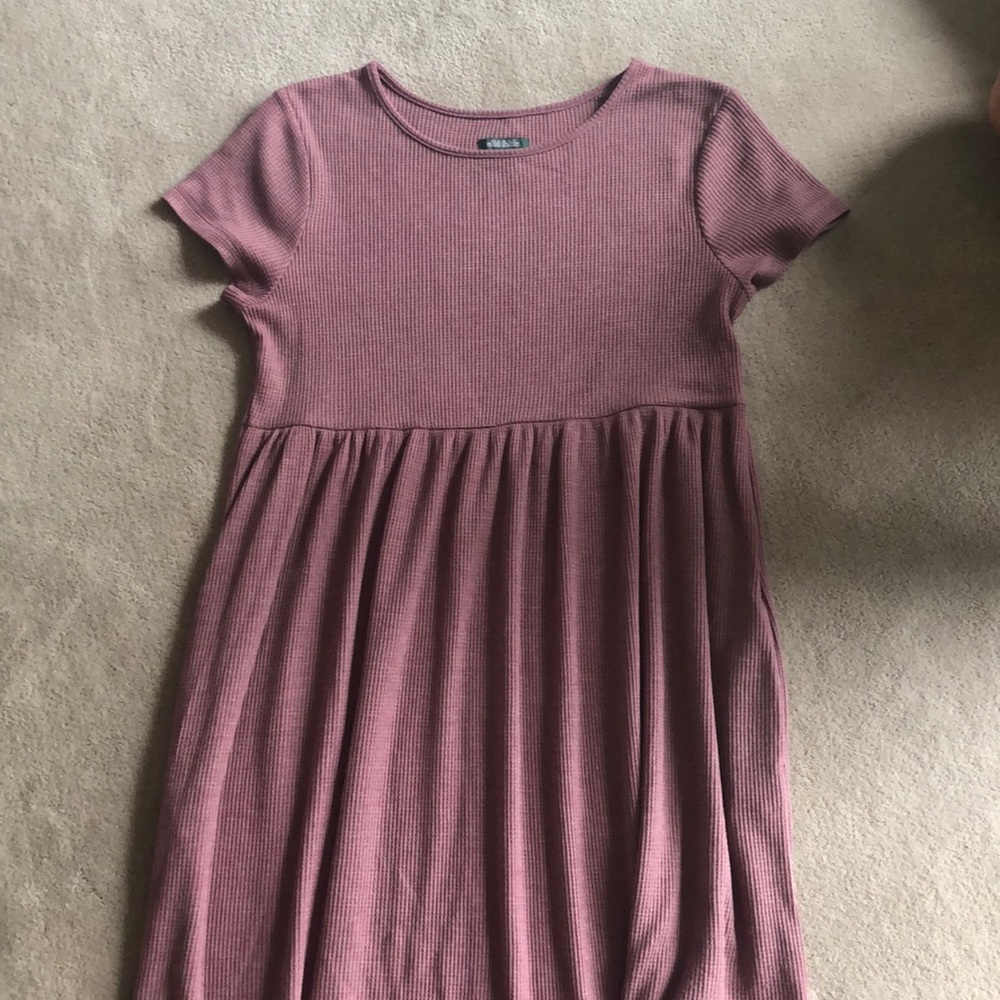 Mauve Waffle-Knit Babydoll Dress